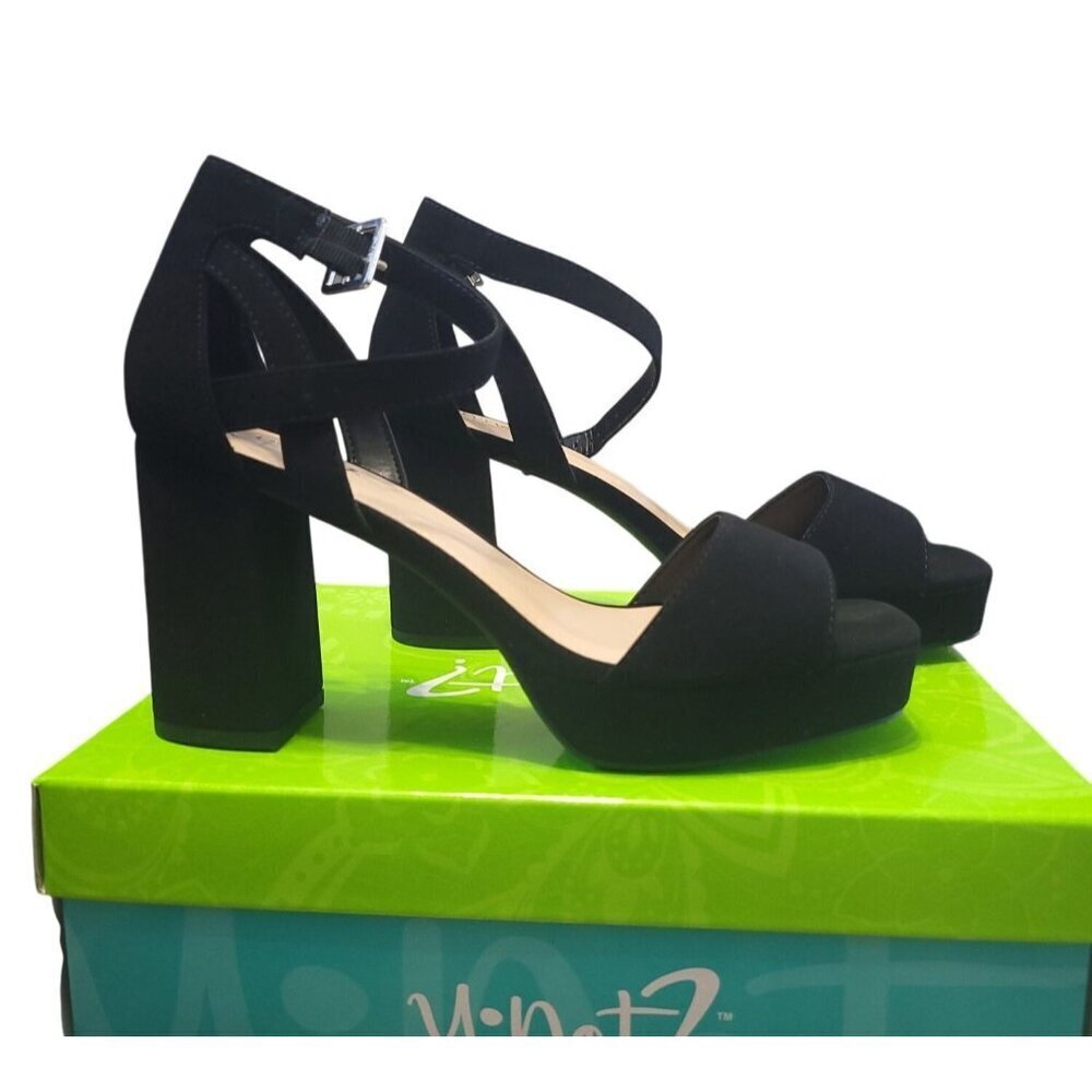 Y Not? Black Womens Block Heel Sandals With Ankle Strap, Size 8 M